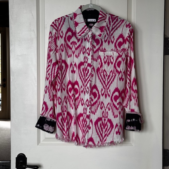 Dizzy-Lizzie - Tizzie - Cape Cod Tunic Pink White Ikat Sz L - Picture 3 of 8